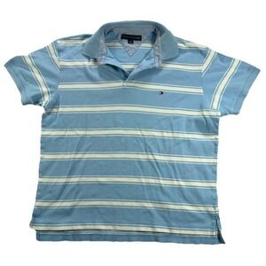 Tommy Hilfiger Mens Large Polo Shirt Short Sleeve Cotton Flag Logo Blue White L